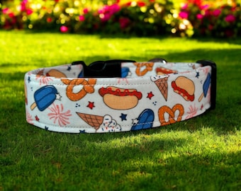 Hot dog and ice cream dog collar, fabric handmade side release collar, girl dog collar, boy dog collar, custom collar, washable & adjustable