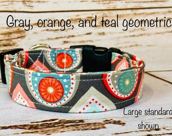 Geometric Dog Collar: Handmade Adjustable Fabric Collar, handmade funny dog collars, side release, washable 