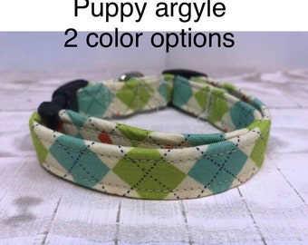 Puppy argyle, standard adjustable dog collar,  or martingale collar