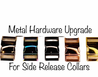 Metal buckle upgrade for adjustable side release collars, metal buckle, dog collar, rose gold, brass, silver, neo chrome, gunmetal gray