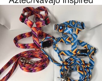 Dog harness, Harness and leash, step in harness, standard harness, dog harness set, navajo, southwest, Aztec, inspired print, blue, purple