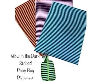 Dog Waste Bag Holder, Striped Faux Leather Dispenser with Zipper and Metal Clip