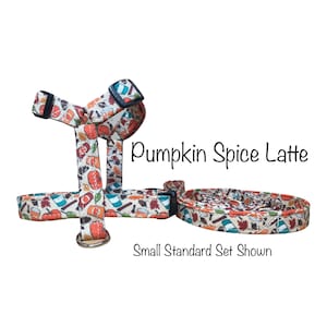 Pumpkin Spice Latte Dog Harness and Leash Set: Adjustable, Washable, Funny Handmade Dog Collar