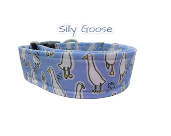 Silly goose dog collar, funny dog collar, side release, adjustable collar, washable, handmade dog collar, boy dog collar, girl dog collar