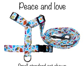 Dog harness, Harness and leash, step in harness, dog harness set, standard harness, roman dog harness, adjustable, peace signs, hippy