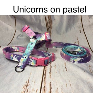 Unicorn Dog Harness and Leash Set: Step-In or Standard, Funny Handmade Dog Collar