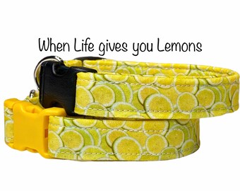 Lemon dog collar, dog collar, yellow dog collar, fabric dog collar, lemons, washable dog collar, food dog collar, cute dog collar, fruit
