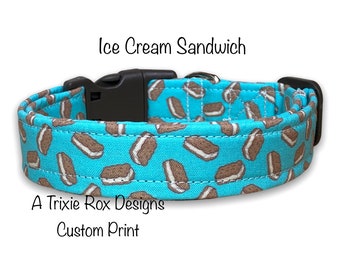 Ice cream sandwich dog collar, funny dog collar, food dog collar, ice cream, adjustable, washable, eco friendly fabric collar, cat collar