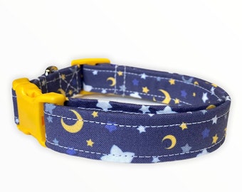 Dog collar, moon dog collar, stars dog collar, fabric dog collar, adjustable, cute dog collar, Moon and stars, cat collar, cute collar