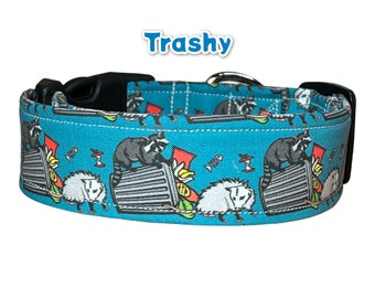 Raccoon dog collar, Opossum dog collar, dog collar, trashy dog collar, side release, adjustable collar, washable collar, fabric dog collar