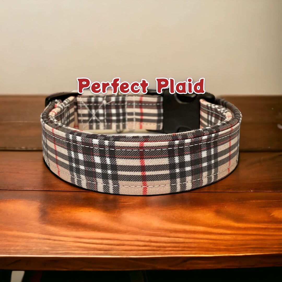 Dog Collar, Plaid Dog Collar, Tan Plaid Dog Collar, Fabric Dog Collar