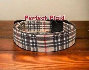 Dog collar, plaid dog collar, tan plaid dog collar, fabric dog collar, designer dog collar, unisex, custom dog collar, tan dog collar