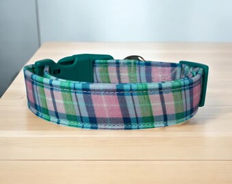 Pastel plaid dog collar, handmade fabric dog collar, side release adjustable dog collar, funny dog collars, washable, gifts for dogs