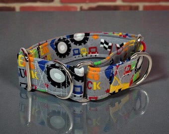 Monster In Trucks Funny handmade martingale dog collar, washable cotton fabric, adjustable, no buckle, stainless steel hardware, wide