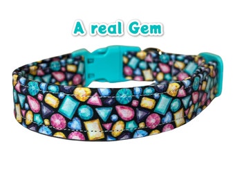 Gem dog collar, jewel dog collar, funny dog collar, Gemstone dog collar, dog collar girl, side release adjustable collar, Gem cat collar