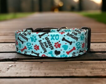 Humps and kisses dog collar, funny dog collar, side release adjustable dog collar, washable dog collar, handmade dog collar, boy dog collar,