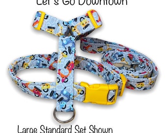 Moped dog harness and leash set, standard Roman dog harness, step in dog harness, mopeds, adjustable, washable, gray, red, blue, yellow