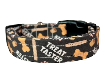 Handmade Treat Taster Dog Collar: Adjustable Side Release Collar, handmade funny dog collars, side release, washable 