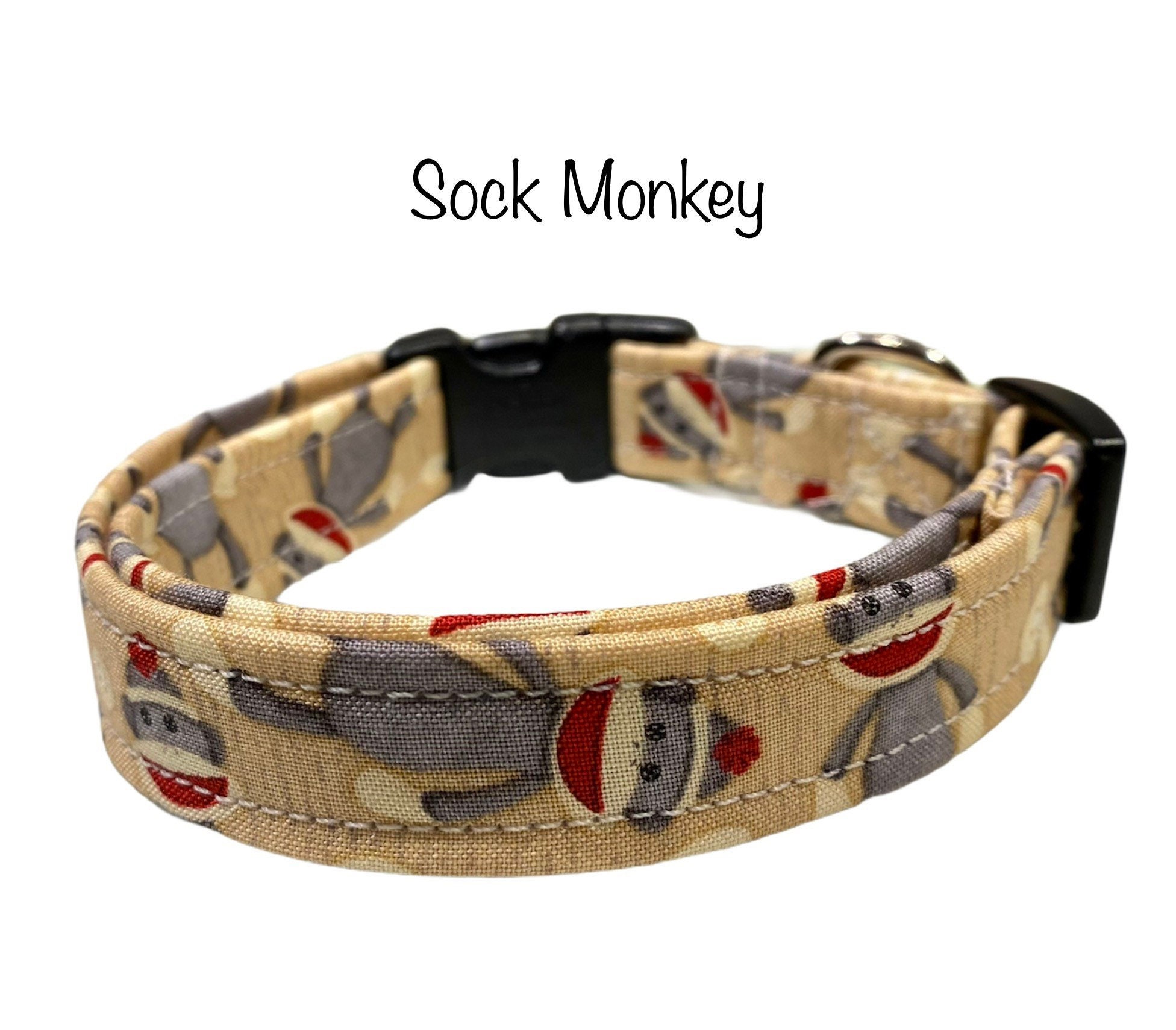 Sock monkey dog collar, funny dog collar, boy dog collar, girl dog collar, side release collar, adjustable collar, handmade dog collar Sock monkey dog collar, funny dog collar, boy dog collar, girl dog collar, side release collar, adjustable collar, handmade dog collar