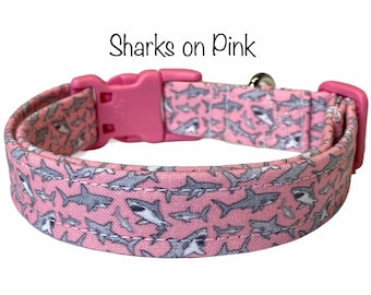 Shark dog collar, dog collar, pink shark dog collar, eco friendly dog collar, dog collar for girls, shark collar, pink sharks, cat collar