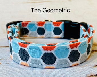 Dog Collar, dog collar boy, martingale collar, adjustable collar, fabric dog collar, buckle dog collar,  geometric dog collar, gray, blue