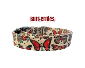 Butterfly dog collar, dog collar, dog collar girl, custom, side release collar, adjustable dog collar, washable collar, fabric dog collar,