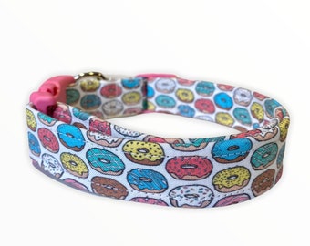 Dog collar, donut dog collar, cute dog collar, fabric dog collar, adjustable, nylon dog collar, unisex, donut, side release