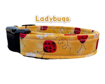 Lady bug dog collar, daisy dog collar, adjustable collar, side release collar, yellow, dog collar, girl dog collar, lady bugs, daisies,