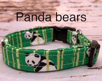 Panda bear dog collar, cute dog collar, funny dog collar, adjustable, washable, side release, eco friendly, green, panda bear, fabric collar