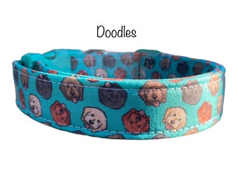 Doodle dog collar, funny dog collar, adjustable collar, side release, labradoodle, golden doodle, washable dog collar, teal, fabric collar