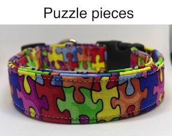 Puzzle piece dog collar, autism dog collar, adjustable collar, washable dog collar, side release collar, autism awareness, eco friendly, dog
