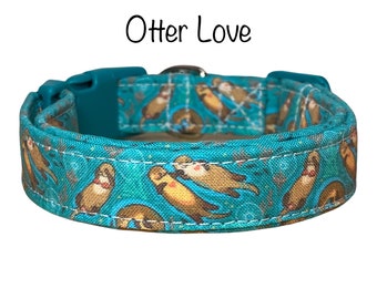 Otter dog collar, dog collar, teal dog collar, funny dog collar, washable collar, adjustable collar, side release collar, fabric dog collar