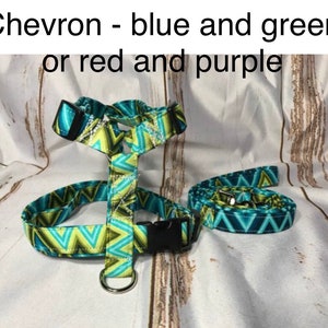 Chevron Dog Harness and Leash Set: Adjustable Step-In or Standard Roman Harness