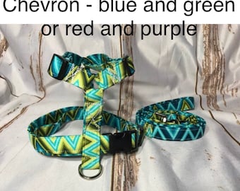 Dog harness, Harness and leash, step in harness, standard harness, dog harness set, adjustable harness, chevron harness, chevron, blue, red