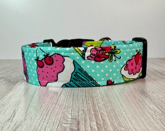 Cupcake dog collar, polka dot dog collar, mint polka dots, food dog collar, washable, adjustable, funny dog collar, handmade dog collar