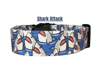 Shark dog collar, funny dog collar, dog collar, dog collar boy, dog collar girl, side release adjustable collar, washable collar, shark week