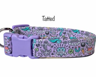 Tattoo dog collar, dog collar, tattoos, purple dog collar, funny dog collar, eco friendly collar, adjustable, cat collar, washable, tatted
