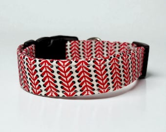 Baseball stitching dog collar, handmade customizable adjustable pet collar, side release washable fabric dog collar