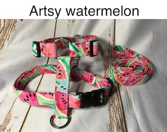 Watermelon Dog Harness and Leash Set: Step-In or Standard, Funny Handmade Dog Collar, step in or standard roman