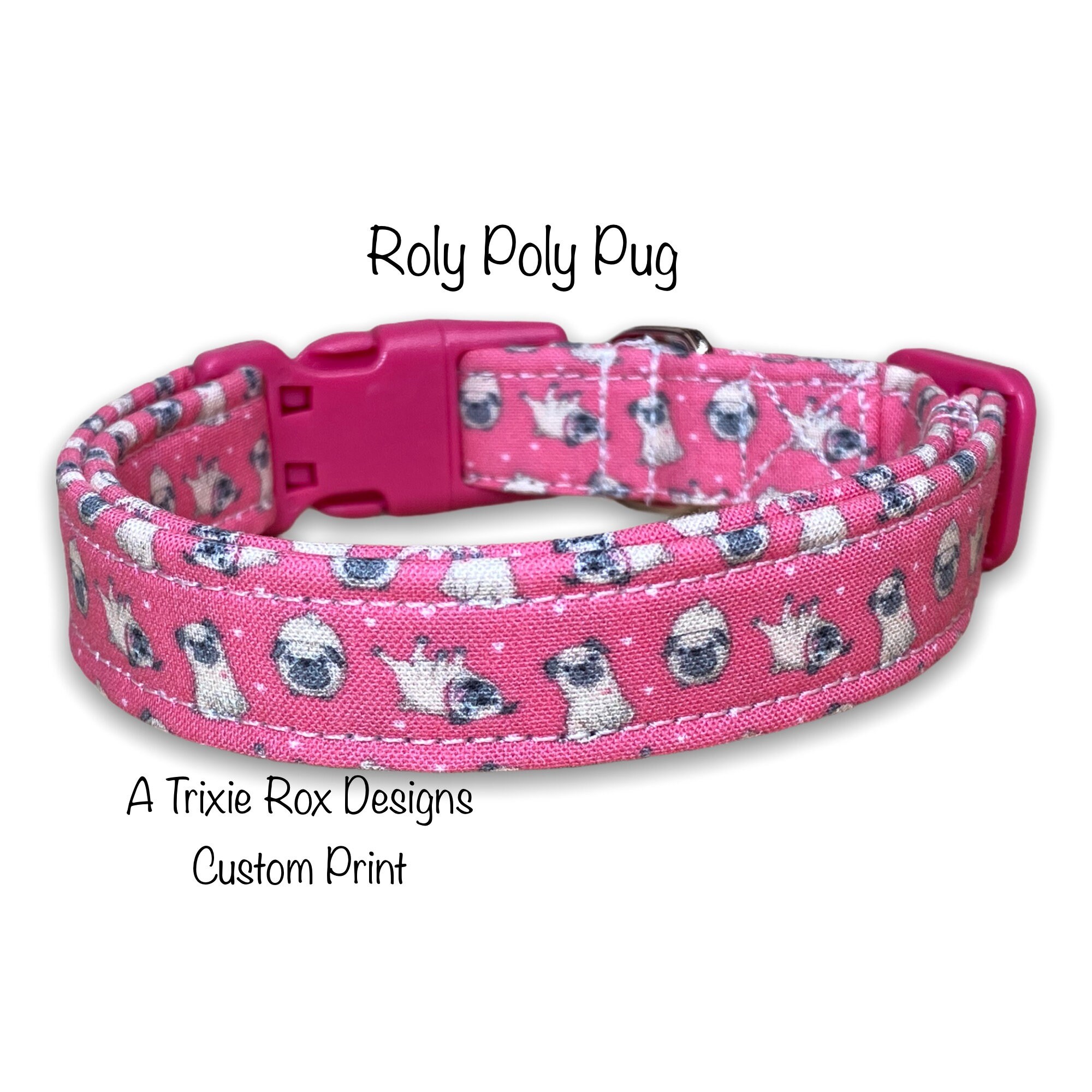 Pug dog collar funny collar fabric dog collar pink dog collar