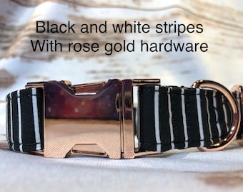 Black and white striped collar with rose gold hardware