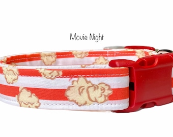 Dog Collar, popcorn dog collar, popcorn collar, movie night collar, striped dog collar, funny dog collar, cute dog collar, food dog collar