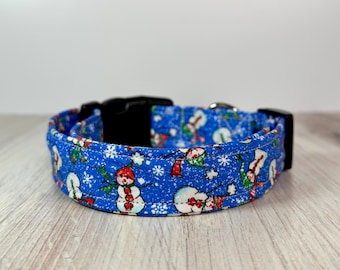 Snowman dog collar, boy dog collar, girl dog collar, handmade side release collar, washable collar, fabric  collar,  Christmas collar