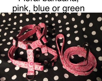 Dog harness, Harness and leash, step in harness, standard harness, dog harness set, girly, bandana, female harness, pink, blue, green