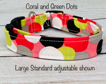 Dog Collar, boy dog collar, girl dog collar, martingale collar, adjustable collar, side release, polka dot, dot dog collar, coral, green