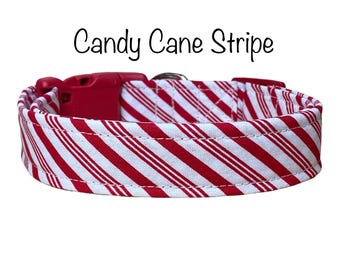 Christmas Dog Collar, Candy Cane Stripe Adjustable with Side Release