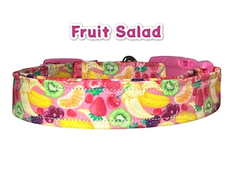 Fruit dog collar, food dog collar, Funny dog collar, banana, Strawberry, pineapple, side release, adjustable, washable, fabric dog collar,