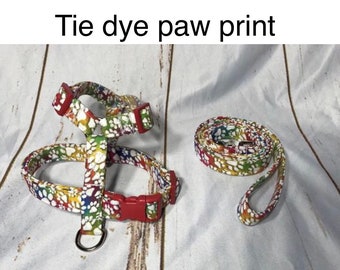 Dog harness, Harness and leash, step in harness, standard harness, dog harness set, dog halter, tie dye harness, tie dye, paw print