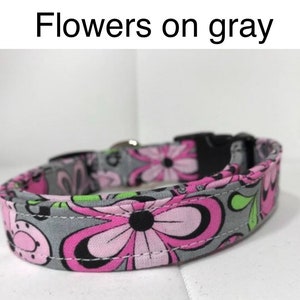 Dog Collar, girl dog collar, martingale collar, martingale, adjustable collar, buckle dog collar, pink, flowers, gray, grey, pink flowers