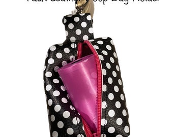 Black Polka Dot Dog poop bag holder, dog waste bag holder, faux leather poop bag dispenser, dog waste bag dispenser, vegan leather poop bag